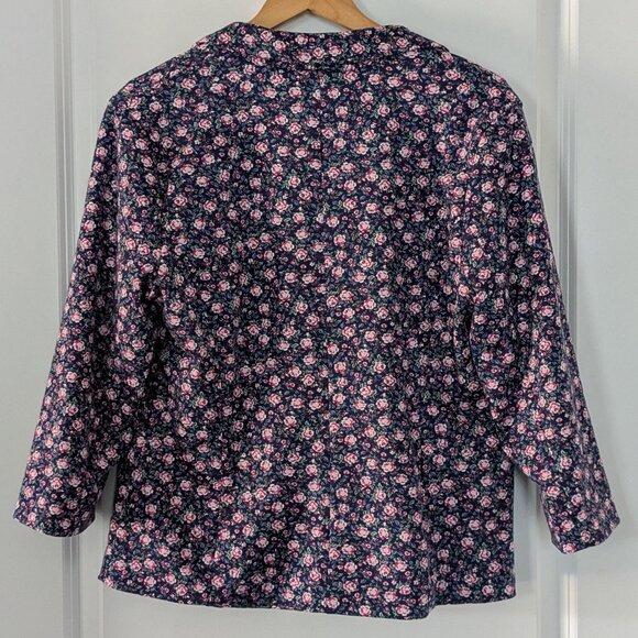 Lauren Conrad Blazer Women's Large Blue Pink Floral Roses Fitted One-Button LC - Picture 9 of 16